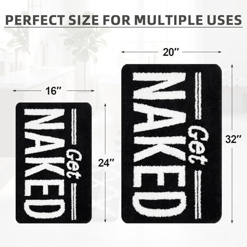 Arttown Get Naked Black Bathroom Rug Set 2 Piece Fluffy Microfiber Non-Slip Water Absorbent Bath Mat Soft Washable Floor Rug for Tub Showers Laundry Room Decor (16"x24"+20"x32") - color: Get Naked
