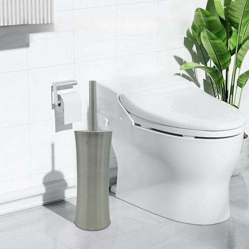Vince Camuto Toilet Bowl Brush with Holder, Durable Bathroom Cleaning Tool, Modern Design for Easy Toilet Maintenance, Bathroom Cleaner Brush for Efficient Cleaning and Hygiene - color: Brushed Nickel