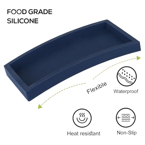 Silicone Bathroom Vanity Tray Dish Soap Holder Sink Organizer, Dark Blue | Small, Thickened Silicone, Easy to Clean, Waterproof, Non-Slip, for Countertop, Kitchen, Bedroom, Dresser - color: Navy Blue, size: 7.9" x 4.0"