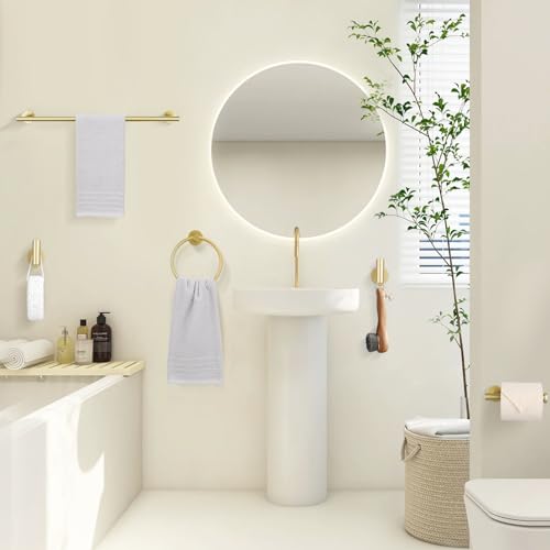 TURS Brushed Gold 5 Piece Bathroom Hardware Set, SUS304 Stainless Steel 24 Inch Bath Towel Bar Set, Round Bathroom Accessories Kit Wall Mounted - color: Brusehd Dark Gold