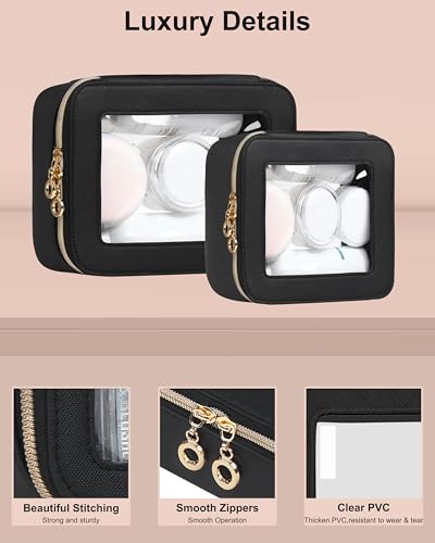 Small Clear Makeup Bag for Purse, Cute Mini Clear Cosmetic Bag Case Organizer, TSA Approved Square Small Makeup Case Pouch with Zipper, Car Travel Purse Essentials for Women (Black,S) - color: Black, size: Mini
