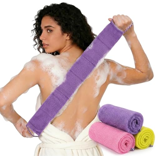 3 PCS Authentic African Net Sponge 30" Extra Long African Exfoliating Net for Body & Back Scrubber for Shower Quick Dry Nylon Mesh Washcloth for Glowing Skin - style: 3PCS Purple+Yellow+Pink