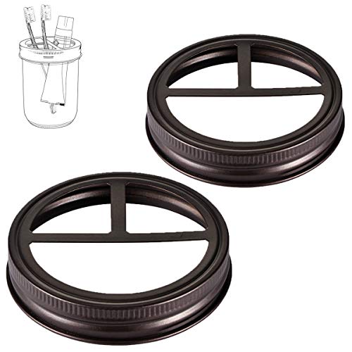 [Wide Mouth ONLY] SheeChung 2 Pack Mason Jar Toothbrush Holder Lid - Rustproof 304 Stainless Steel for Ball Mason Jar or Any Pint. Jar, Farmhouse Decor Bathroom Accessories Set - Bronze - color: Brown Lid-2 Pack