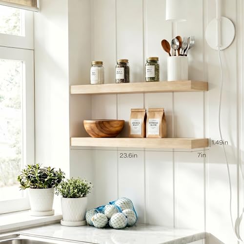 Bathroom Floating Shelves for Wall-23.6'' Wall Mounted Shelves Over Toilet Farmhouse Home Decor Display Bookshelf,Set of 2,Oak - color: Oak, size: 23.6"
