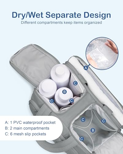TOPDesign Travel Toiletry Bag for Women, Puffer Large Toiletry Bag, Lightweight Cosmetic Makeup Organizer with Handle for Traveling, Accessories, Essentials, Toiletries (Grey) - color: Grey