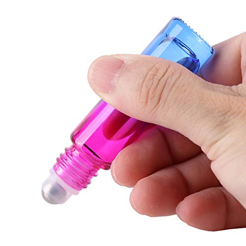 inice 24 10ml Essential Oils Roller Bottles Gradient Color Thick Glass Roll on Bottle Golden Metal Cap for Travel - color: 24 PACK Gradient Color Roller Bottles