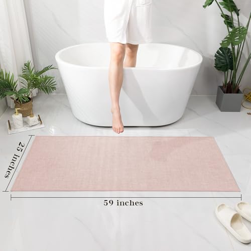 chakme Bathroom Rugs Mat 59x25, Ultra Thin Non Slip Bath Mat Large Quick Dry Absorbent Bath Mat for Bathroom Floor, (Pink, 59"x25") - color: Pink, size: 2' x 4'11" (Rectangular)