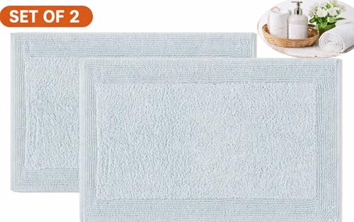 Bedding Craft Bathroom Bath Mat Rug, Silver Grey, 2 Pieces (17x24+21x34) | 100% Cotton, Reversible, Water Absorbent, Machine Washable, Soft - color: Silver Grey, size: (17x24"+21x34") Rectangular