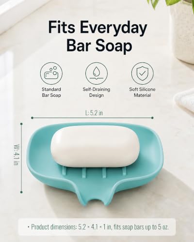 3 Pack Soap Bar Holder, AIMAIAIMAI Self Draining Soap Dish, Quick Drainage, Soap Dishes for Bathroom, Shower, Silicone Soap Tray for Kitchen, Dishwasher Safe (Green) - color: Green