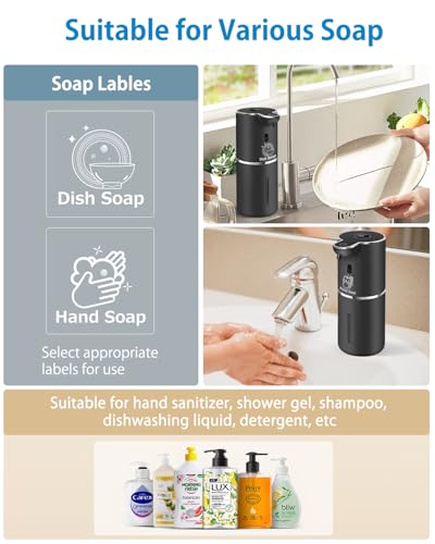 Automatic Liquid Soap Dispenser 12.8oz, Rechargeable & 6 Levels Soap Adjustable with Digital Display, Wall Mount, Waterproof, Touchless Hand/Dish Soap Dispenser for Kitchen, Bathroom, Hotel - color: Black