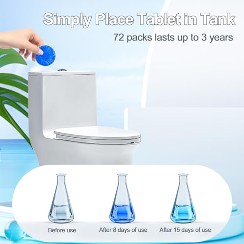 KIISIISO Automatic Toilet Bowl Cleaner Tablets Blue 72 Pack, Drop-In Tank Cleaner for Bathroom, Prevent Stains & Deodorize, Septic Safe, Long-Lasting Cleaning Tabs - Fresh Scent - size: 1 Count (Pack of 72)