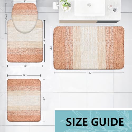 Arotive Microfiber Bathroom Rugs Sets 4 Piece, Extra Soft Absorbent Bath Mats, Machine Wash Dry U-Shaped Contour Rug and Toilet Lid Cover for Bath Tub, Toilet and Shower, Peach - color: Peach, size: 36" X 24" + 24" X 16" + 24" X 20" + 17.5" X 15"