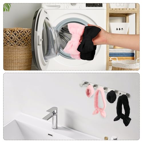 WSYUB Spa Headband and Wristbands for Face Washing,Face Wash Headband and Wristband Set,Black and Pink,6pcs - color: Black and Pink