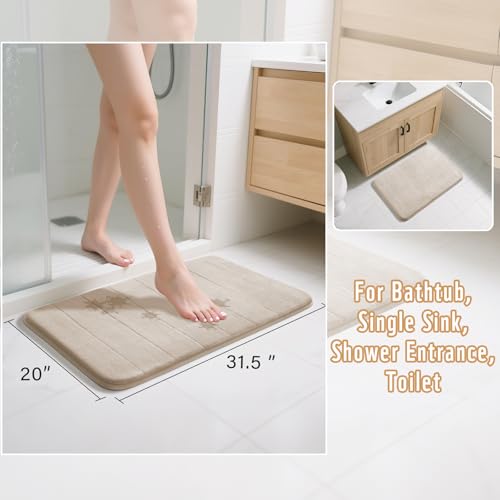 Yimobra Memory Foam Bath Mat, Super Soft Absorbent Bathroom Rug Non Slip 31.5x20 Inch, Quick Dry, Machine Washable Floor Carpet for Tub Shower, Home Decor Accessories, Beige - color: Beige, size: 31.5" X 20"