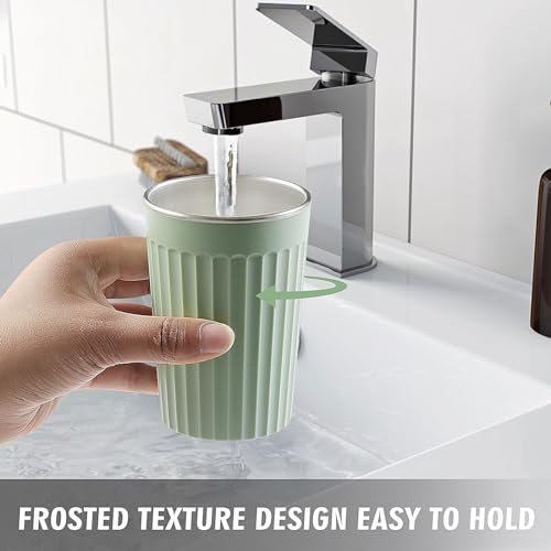 Toothbrush Holder for Bathroom-12oz Unbreakable Stainless Steel Bathroom Cup,Easy to Clean Toothbrush Cup, Reusable Bathroom Tumbler Cups for Home/School/Office(3" x 4.5" Green) - color: Green