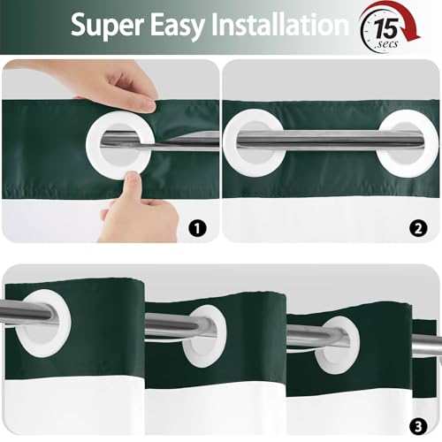 No Hook Shower Curtain with Snap in Liner, Ombre Dark Green Shower Curtains and Liner Set, Hotel Fabric Bath Curtain for Bathroom, Mesh Top Window Waterproof Washable, 71" x 74" - color: Ombre Dark Green, size: 71"W x 74"L (Pack of 1)