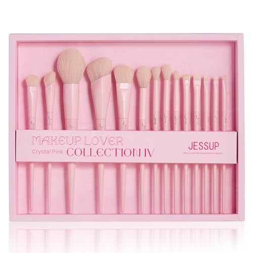 Jessup Pink Makeup Brushes Set 14Pcs Make up Brushes Premium Vegan Foundation Concealer Blush Eyeshadow Eyeliner Powder Highlighter Blending Face Brush Set with Gift Box, T495-G - color: J-Pink Gift, size: Full Brush Set
