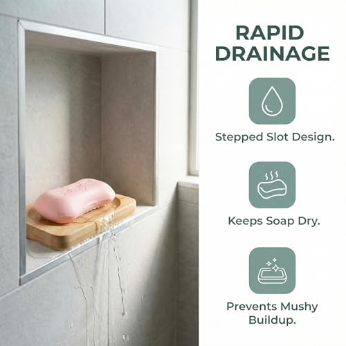 2Pcs Bamboo Soap Dish Wooden Tray Holder for Shower Steamer Bar Soap Dishes Natural Wood Bathroom Kitchen Shampoo Soap Holder 2 Size