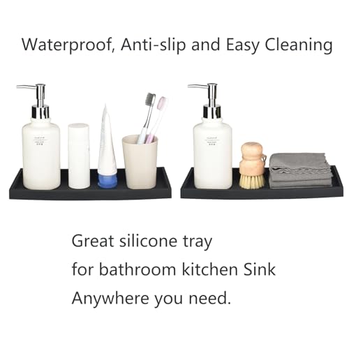 DNC Bathroom Vanity Tray for Counter, 2PC (7.9" +11.8") Silicone Kitchen Sink Soap Tray for Countertop Dish Holder Dispenser Toilet Tank Desk Organizer Black - color: Black(7.9" + 11.8”), size: 11.8" x 5" x 0.7"