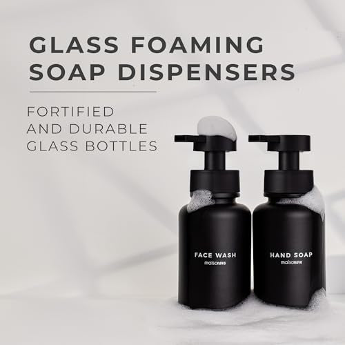 MaisoNovo Glass Foaming Soap Dispenser 14 Oz | Glass Bottles Pumps x 2 Black - color: Black Bottles/Black Plastic Pumps/No Tray
