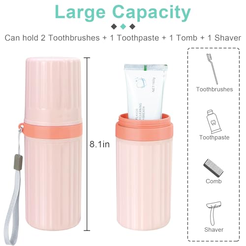 Mulbozy Travel Toothbrush Holder, Large Travel Toothbrush Cup Case, Portable Travel Toothbrush Toothpaste Makeup Storage for Business Trip Camping School - Pink - color: Style C-pink
