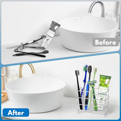 Urbanstrive 304 Stainless Steel Bathroom Toothbrush Holder Toothpaste Holder Stand Bathroom Accessories Organizer, Silver - color: Silver, size: Small