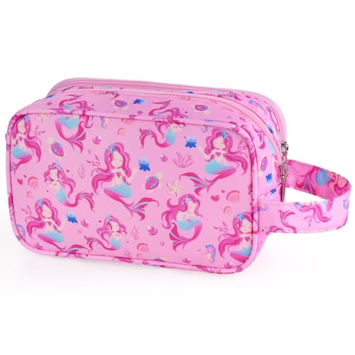 Mermaid Kids Toiletry Bag for Girls, Travel Toiletry Bag for Little Young Girls Cosmetic Bag Makeup Bag Waterproof Hanging Wash Bag Toddler Toiletries, Pink - color: Pink Mermaid