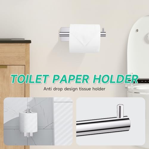 Polished Chrome Bathroom Hardware Accessories Towel Bar Set, 10 Pieces Bathroom Towel Bar Holder Set, 23.6 Inch Stainless Steel Toilet Paper Holder Towel Racks for Bathroom Wall Mounted - color: Polished Chrome, size: 10pieces A