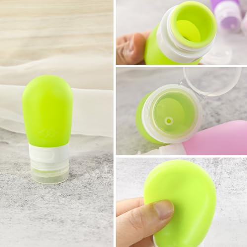 Mziart Travel Bottles for Toiletries, TSA Approved 2oz Silicone Travel Size Containers, 3 Pack Leak-Proof Squeezable Refillable Shampoo and Conditioner Bottles (Pink, Purple, Green) - size: 2OZ
