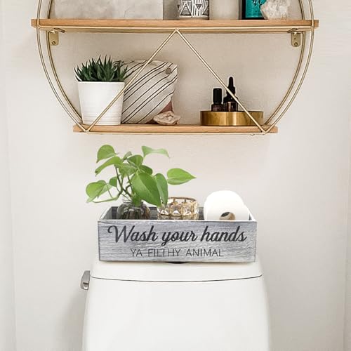 Rustic Farmhouse Bathroom Decor Box, Toilet Paper Basket with 2 Sides Signs, Gray-wash Your Hands - color: Gray-Wash Your Hands