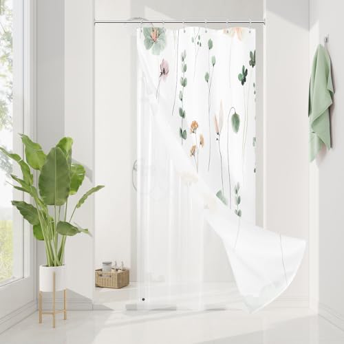 Gibelle Small Stall 3 in 1 Shower Curtain Set, Watercolor Floral Bath Curtain and PEVA Liner Set with 12 Double Sided Steel Hooks, Modern Waterproof Fabric Bathroom Curtain 36x72, Sage Green - color: Sage Green, size: 36"W x 72"L (Pack of 1)