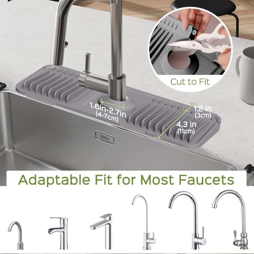 15 Inch Silicone Faucet Mat for Kitchen Sink Splash Guard – 2025 Upgraded Draining Mat with Water Tray Behind Faucet – Countertop Protectors to Catch Spills (Gray, 14.6" x 5.5") - color: Gray, size: 14.6" x 5.5"