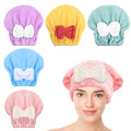 Microfiber Hair Drying Caps, 5-Pack Extra Soft and Ultra Absorbent Fast-Drying Hair Turban Wraps, Shower Caps for Girls and Women with Cute Bowtie Design（11" L x 10" W）