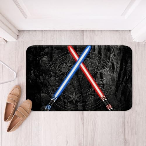 Castle Fairy Light Up Sword Bathroom Rug,3D Neon Blue Red Non Slip Bath Mat,Geometric Sun Moon Round Soft Floor Mat Kids Boys Teens Fashion Modern Black Bath Indoor Doormat Decor,16"x24" - color: Lightsaber 3, size: 16" x 24"