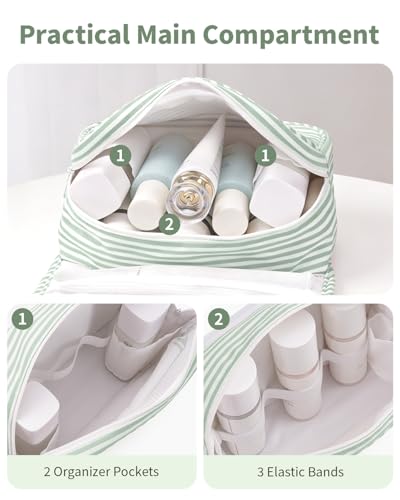 Narwey Small Hanging Toiletry Bag for Travel Women Girl, Striped Toiletries Travel Bag with Hook, Hanging Makeup Bag Organizer Make Up Cosmetic Bags, Gifts for Kids Teen (Mint Green Stripe) - color: Y-Mint Green Stripe