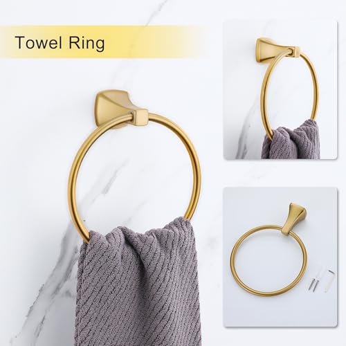 Brushed Gold Bathroom Hardware Set 4 Piece Gold Bathroom Accessories Set, 23.6 inch Bath Towel Bar Set | Towel Hook | Toilet Paper Holder | Hand Towel Holder - color: Brushed Gold