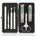Professional Manicure Set for Men & Women, 7-Piece Stainless Steel Nail Grooming Kit with Large Nail Clippers, Travel Manicure Kit in Black PU Leather Case