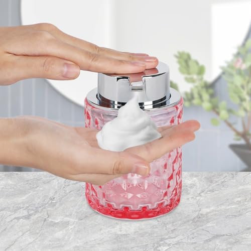 Bathroom Accessories Set, 3pcs Pink Glass Bathroom Accessory Set,Toothbrush Holder, Foaming Soap Dispenser and Tumbler, Silver Bathroom Decor Sets for Organizer, Home Apartment Gift - color: Pink and Silver