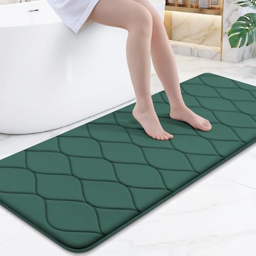 Smiry Memory Foam Bath Mat 59''x24'', Ultra Soft Non-Slip Bathroom Rug, Plush Water Absorbent Quick Dry and Machine Washable Floor Mat for Shower, Tub & Home Decor, Hunter Green - color: Hunter Green, size: 59''x24''