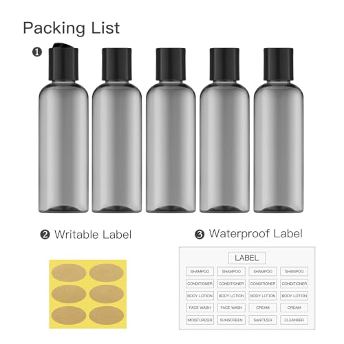Travel Bottles for Toiletries 3.4 oz - Travel Size Containers for Shampoo Plastic - Small Empty Lotion Squeeze Bottle for Liquid TSA Approved - Leak Proof Mini Conditioner Refillable Black 100ml - color: Black