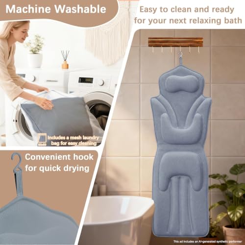 Full Body Bath Pillow for Bathtub Thickened 5D Air Mesh 144 Suction Cups | Bath Pillow Luxury Bathtub Pillow 3.7'' Thick Head, Neck and Back Support Bath Tub Pillow Large 56 x 18 Inch Size - color: Grey, size: Small