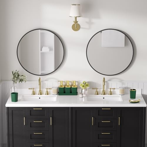 Bathroom Set - 11PC Bathroom Accessory Set, Bathroom Accessories Set, Green Bathroom Set, Push-lid Trash Can, 3PC Soap Dispensers, Toilet Brush & Q-tip Holders - color: Dark Green & Gold, size: Bath Set