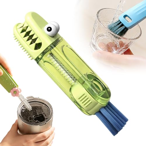 3 in 1 Cup Lid Cleaning Brush, 2026 New Multifunctional Crevice Cleaner Set, Portable Silicone Brush for Baby Bottle Gaps & Tight Spaces, Home Kitchen Cleaning Tool (B-Green) - color: B-green
