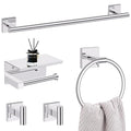 5-Piece Polish Chrome Bathroom Hardware Set, SUS304 Stainless Steel Bathroom Accessories Set 23.6 inches Towel Bar, Toilet Paper Holder with Shelf, Towel Ring and Two Towel Hooks Wall-Mounted - color: Polished Chrome, size: 5 Pieces - With Shelf