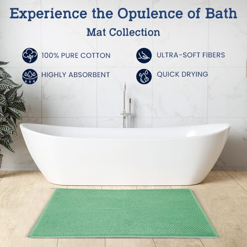 Casa Lino 100% Cotton Bath Mat Set of 2 (NOT A Rug) - 34" x 22" Bathroom Floor Towels - Machine Washable, Soft, Highly Absorbent & Quick Dry Bath Floor Towel (Green) - color: Green