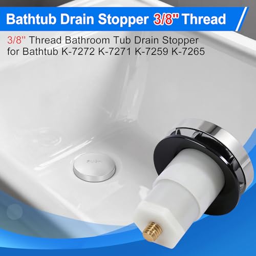 1 Pack 1068204 Bathtub Drain Stopper Replacement and Cover Compatible with Kohler Bathtub K-7272 K-7271 K-7259 K-7265, Bathroom Pop Up Tub Drain Stopper with 3/8'' Thread Studs (Chrome Cover) - color: Chrome Cover