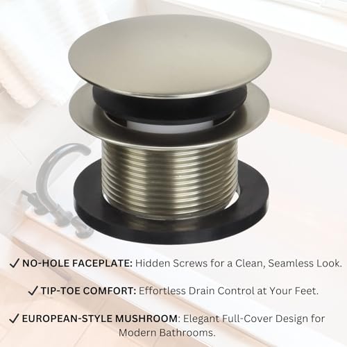 Westbrass A398RK-07 1-1/2" NPSM Coarse Thread Mushroom Tip-Toe Bathtub Drain Stopper with Illusionary Overflow Faceplate, Satin Nickel - color: Satin Nickel