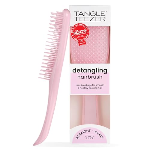 Tangle Teezer Ultimate Detangler Brush, Straight to Wavy, Millennial Pink | Patented two-tier, regular-flex teeth reduce breakage & split ends on wet or dry hair; Shower-friendly hairbrush for all ages - color: Millennial Pink