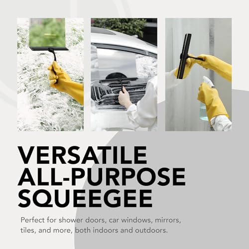 Metal Squeegee – Stainless Steel Window Cleaner Removes Water and Soap on Shower Doors, Car Windshields, Glass, with Soft Silicone Blade, Includes Hanging Hook and Screwdriver, Black - color: Black, size: Stainless Steel