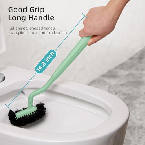 HAMITOR Toilet Bowl Brush Holder Set: Bathroom Deep Cleaning Toilet Cleaner Scrubber Under Rim with Curved Bristle for Dead Corner Clean - Hidden Rv Toilet Decorative Accessories with Caddy- Green - color: Green, size: 1 pack